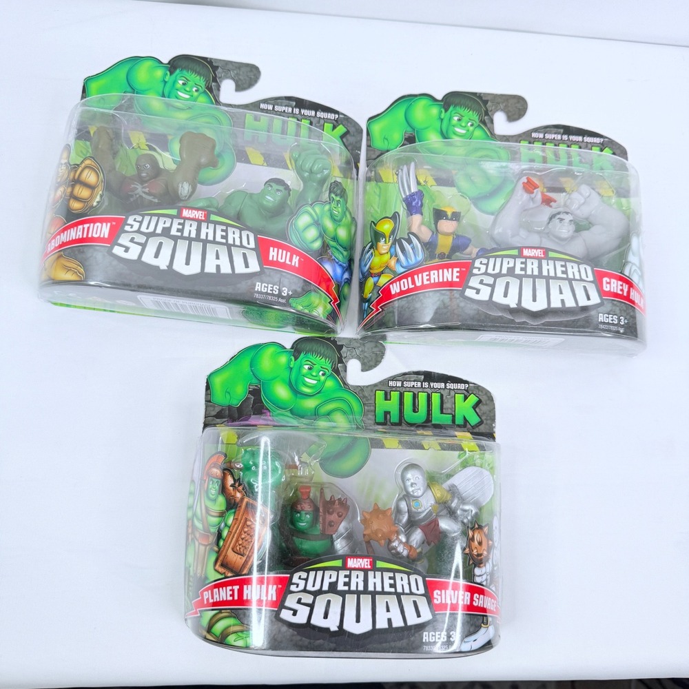 Marvel Super Hero Squad Hulk Wolverine Silver Savage Action Figure 3-Pack Lot